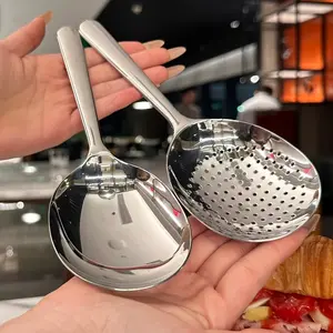 Heavy-Duty Kitchen Spoons, Large Serving Spoons, Kitchenware Stainless Steel, Heat-Resistant Short Handle with Draining Holes, Easy to Clean, Suitable for Restaurants, Home Use, Durable Stainless Steel Tableware, 410 Material, Restaurant Supplies