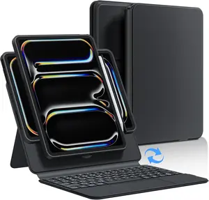 2026 Ultra-Slim Design with 360° Screen Rotation, Lightweight & Durable Protective iPad Magic Keyboard Case with Foldable Stand Slide Rails.Built-in Trackpad, 7-Color Backlit Keyboard.Compatible with iPad All Model, Supports 10cm height adjustment.