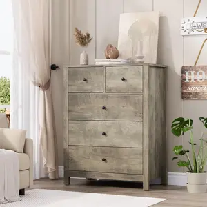 Gaomon 5-Drawer Chest of Drawers with Column Legs - Gray Modern Fivedrawers Home Organizer, Durable Ample-Space Storage Solution for Bedroom, Living Room