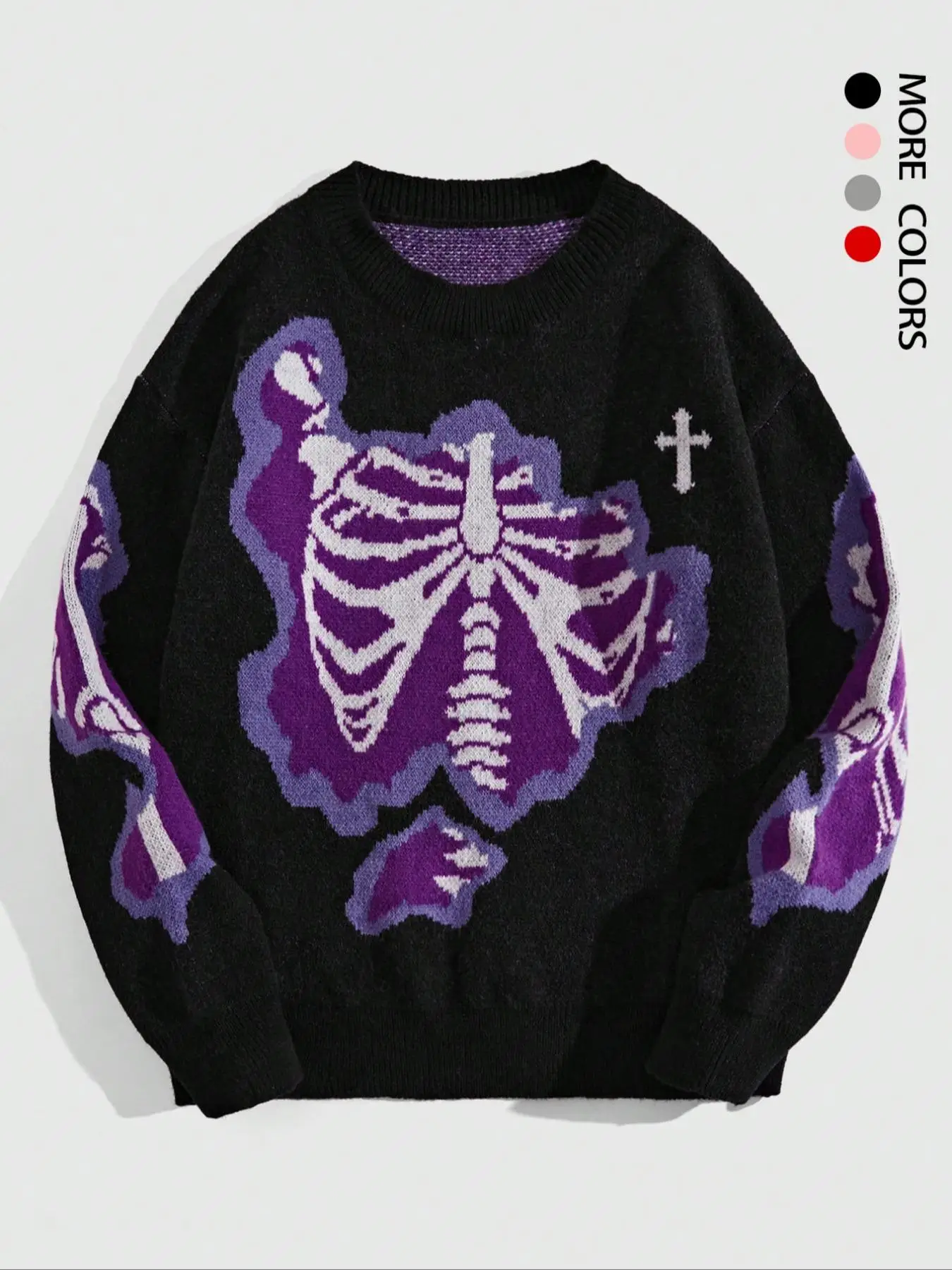 Men's Skeleton Print Drop Shoulder Sweater, Loose Casual Long Sleeve Round Neck Jumper for Fall & Winter, Fashion Men's Knitwear for Daily Wear, Mensw