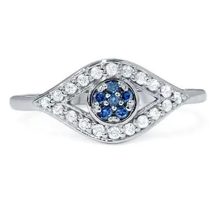 1/3ct Blue & White Diamond Evil Eye Ring 14K White Gold