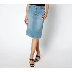 LOGO by Lori Goldstein Petite Knee Length Denim Skirt