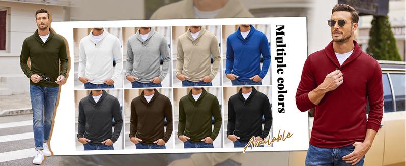 COOFANDY Men's Fashion Shawl Collar Pullover Casual Long Sleeve Knitted Sweaters Knitwear Menswear