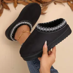 Women's Sandals Platform Snow Boots - Warm Shoes For Outdoor Non Slip Comfort, Winter Slippers With Thickened Flat Soles Black Winter Shoes For Moman