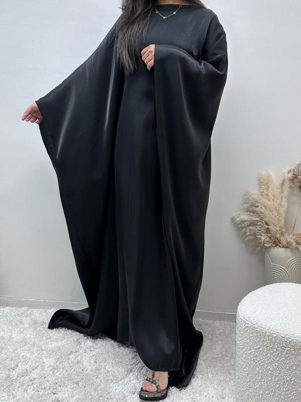 Women's Solid Color Round Neck Kaftan, Modest Fashion Long Sleeve Dress for Daily Wear, Women's Islamic Clothing, Modesty Muslim Clothing for All Seasons