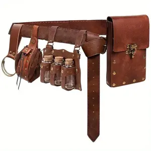 5 Pack Vintage Viking Waist Bags, Halloween Role Play Steampunk Phone Pouches, Retro Medieval Belt with Potion Bottles, Waist Belt Pocket