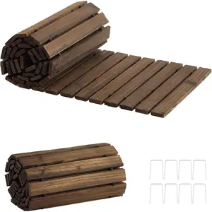 Wooden Pathway,Wooden Walkway with Non-Slip Surface, Roll Out Wooden Pathway-Resistant Walkway for Patios Wedding Pathways (Carbonized, 8FT-Straight)