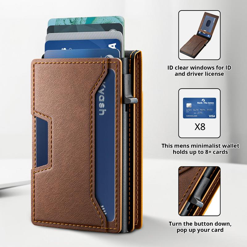 Mens Wallet Card Holder - Smart Leather Magnetic Wallet for Men, Pop Up Card Case, RFID Blocking, Slim, Minimalist, Front Pocket, 6-12 Card Capacity