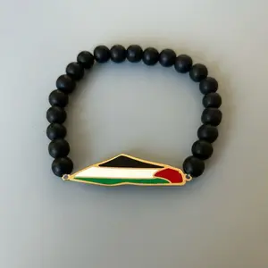 Palestine Map Beaded Bracelet  | Black Onyx Stretch Bracelet | Free Palestine Jewelry | Palestinian Flag Charm Bracelet
