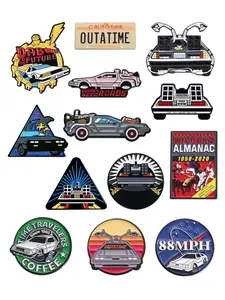 13pcs/set Back to the Future Movie Theme Enamel Pin Set Vintage Sci-Fi Film Collectible Badges with DeLorean Time Machine OUTATIME License Plate 88MPH Speed Sports Almanac Design for Backpack Jacket Decoration Gift for Fans Collectors 80s Film Memorabilia