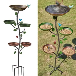 44.5" H Bird Baths for Outdoors with Metal Stakes, Standing Bird Baths with 4 Metal Bird Feeder Trays, for Garden Yard Decor