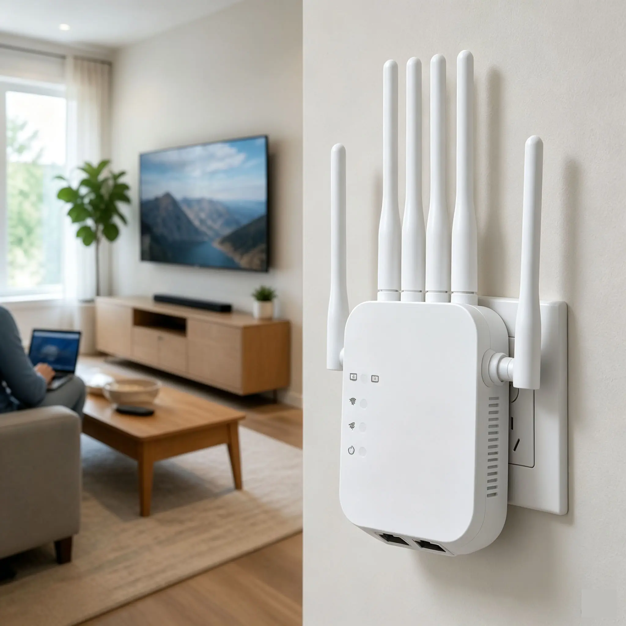 AC1200Mbps WiFi Range Extender with 6 External Antennas, 2.4G-5G Repeater for Indoor WiFi Boost, Camping & Hiking Tent Coverage, Six Antennas
