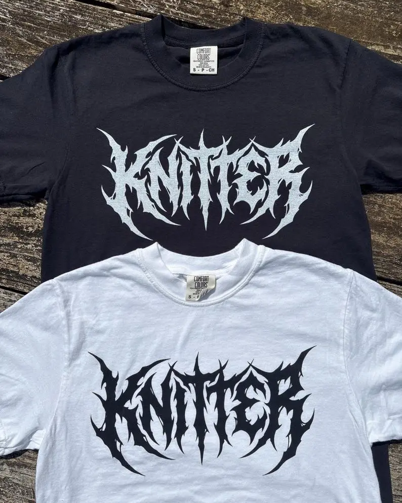 Knitter Graphic T-Shirt – Gothic Metal Style Knitting Shirt, Funny Yarn Lover Tee, Crochet Gift for Women Men, Craft Lover Apparel