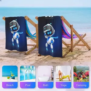 Smart robot pattern beach towel - extra large beach towel, beach bath towel, large size, super absorbent, microfiber beach towel, summer essential, suitable for men, women, girls, and boys, windproof, sun protection, beach, parties, camping, 1 piece