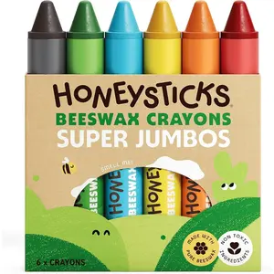 Super Jumbo Crayons (6 Pack) - 100% Pure Beeswax Non Toxic Crayons for Toddlers 1-3, Extra Large Size Easy to Hold, Unbreakable Eco-Friendly Toddler Crayons