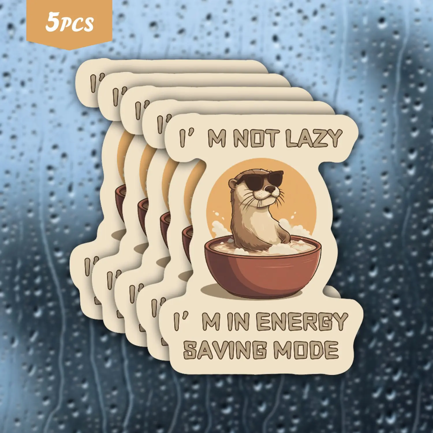 5Pcs Energy Saving Otter "I'm Not Lazy, I'm In Energy Saving Mode" Waterproof Vinyl Sticker, Self-Adhesive Decal, Suitable For Water Bottles, Laptops, Cars, Tablets, Ideal For Otter Lovers, Lazy Day Enthusiasts And Meme Fans