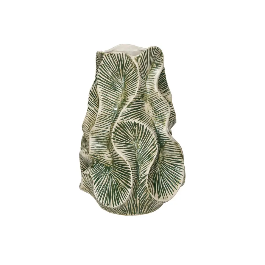 Textured Green Stoneware Organic Shaped Vase