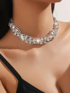 Women's Elegant Rhinestone Decorated Choker, Exquisite Trendy Choker, Fashionable Jewelry for Party & Daily Clothing Decor for Girl