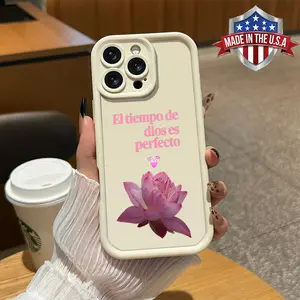 Trendy Pink Lotus Spanish Quote Aesthetic Slim Case for iPhone 17 16 15 14 Pro Max 13 12 11 XR XS Plus Air Shockproof Anti Drop Protective TPU Cover