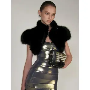 Women’s Fall/Winter New Solid-Color Sexy Faux Fur Short Crop Top Blouse, Sleeveless, Tie-Front, Street Style, Chic, Slim Fit, Suitable for All Seasons, Women’s Clothing