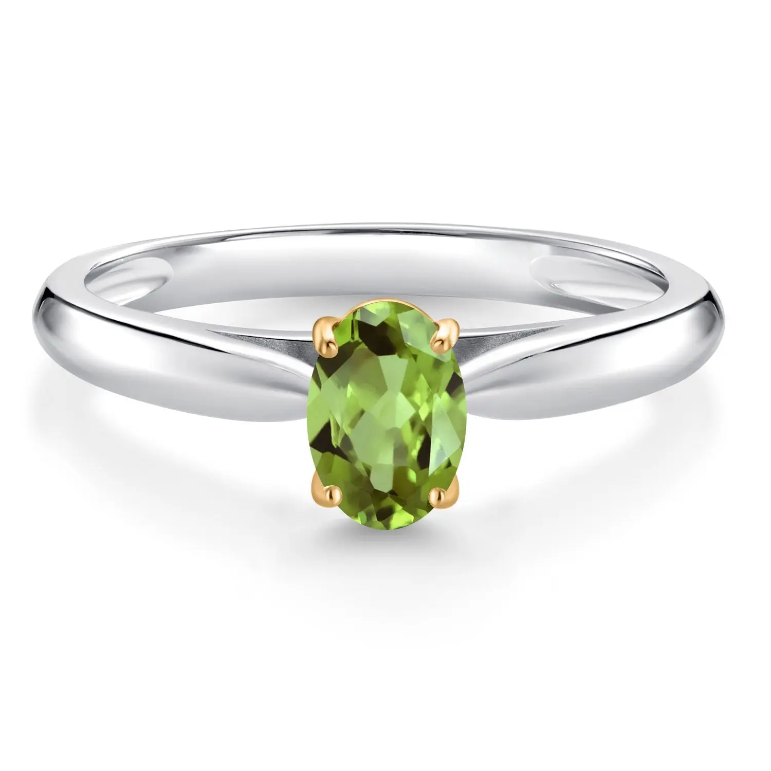0.50 Ct Oval Green Peridot 925 Silver and 10K Yellow Gold Solitaire Engagement Ring