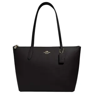 COACH Zip Top Tote 30 Women's Minimalist Leather Tote Bag in Solid Black