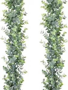 Faux Eucalyptus Garland Plant, 2 Pack Artificial Vines Hanging Eucalyptus Leaves Greenery Garland for Wedding Backdrop Arch Wall Decor, 6 Feet/pcs UV Protected Indoor Outdoor