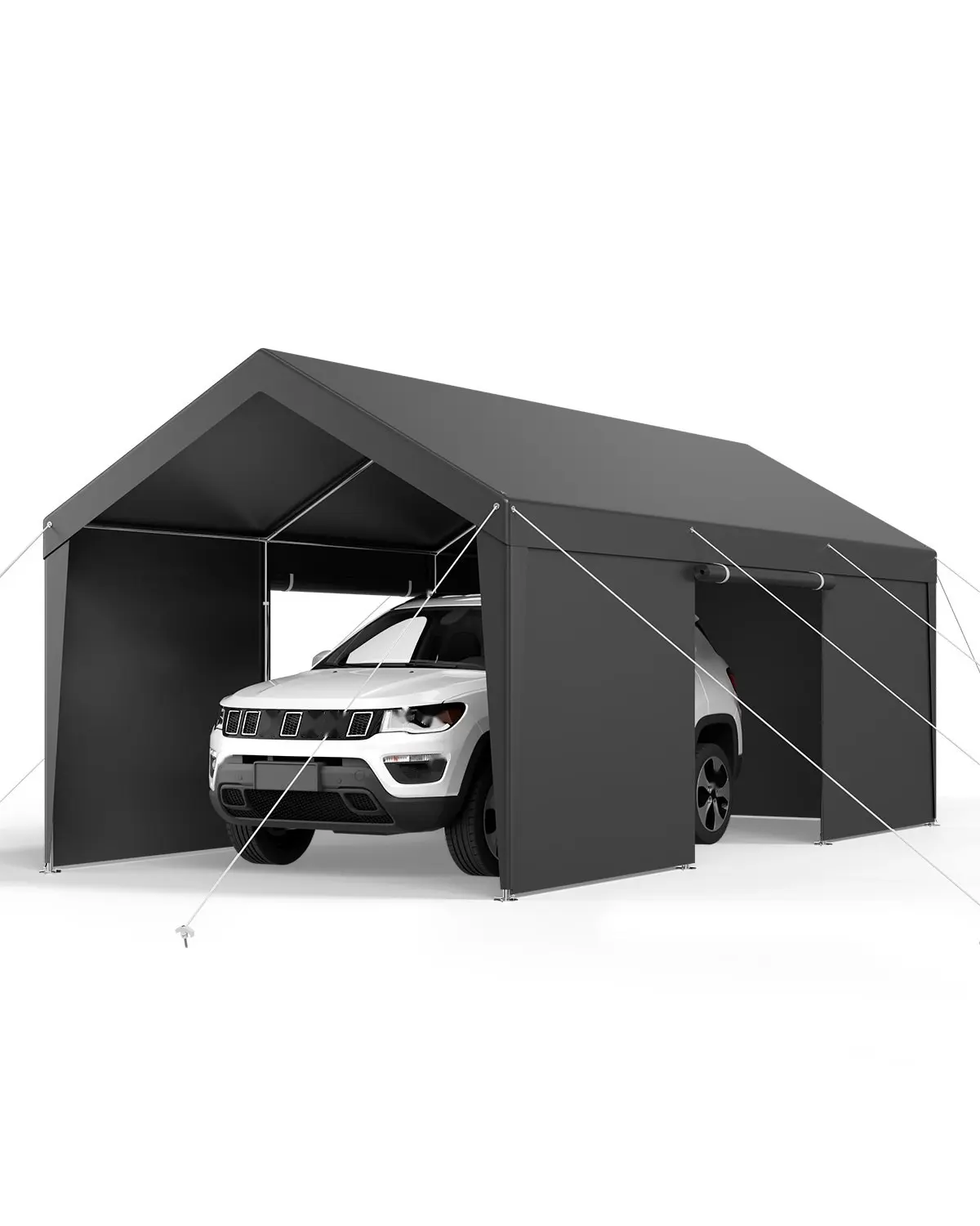 Carport Canopy 12x20 ft Heavy Duty Outdoor Car Shelter with Sidewalls in Grey, Weather-Resistant Portable Vehicle Shelter for Cars, SUVs, Trucks and Vans, Easy Setup, All-Season Protection from Sun, Rain, and Snow