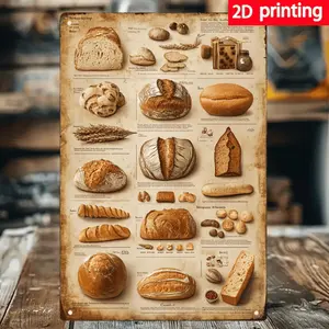 2d Flat Retro Bread Poster Art for Wall Decor in Metal or Iron Perfect for Kitchens Bakeries Homes and Offices
