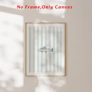 Striped Fish Pattern Unframed Painting, 1 Count Wall Art Canvas Printing, Wall Decor for Home Living Room Bedroom Study Room, Ornaments