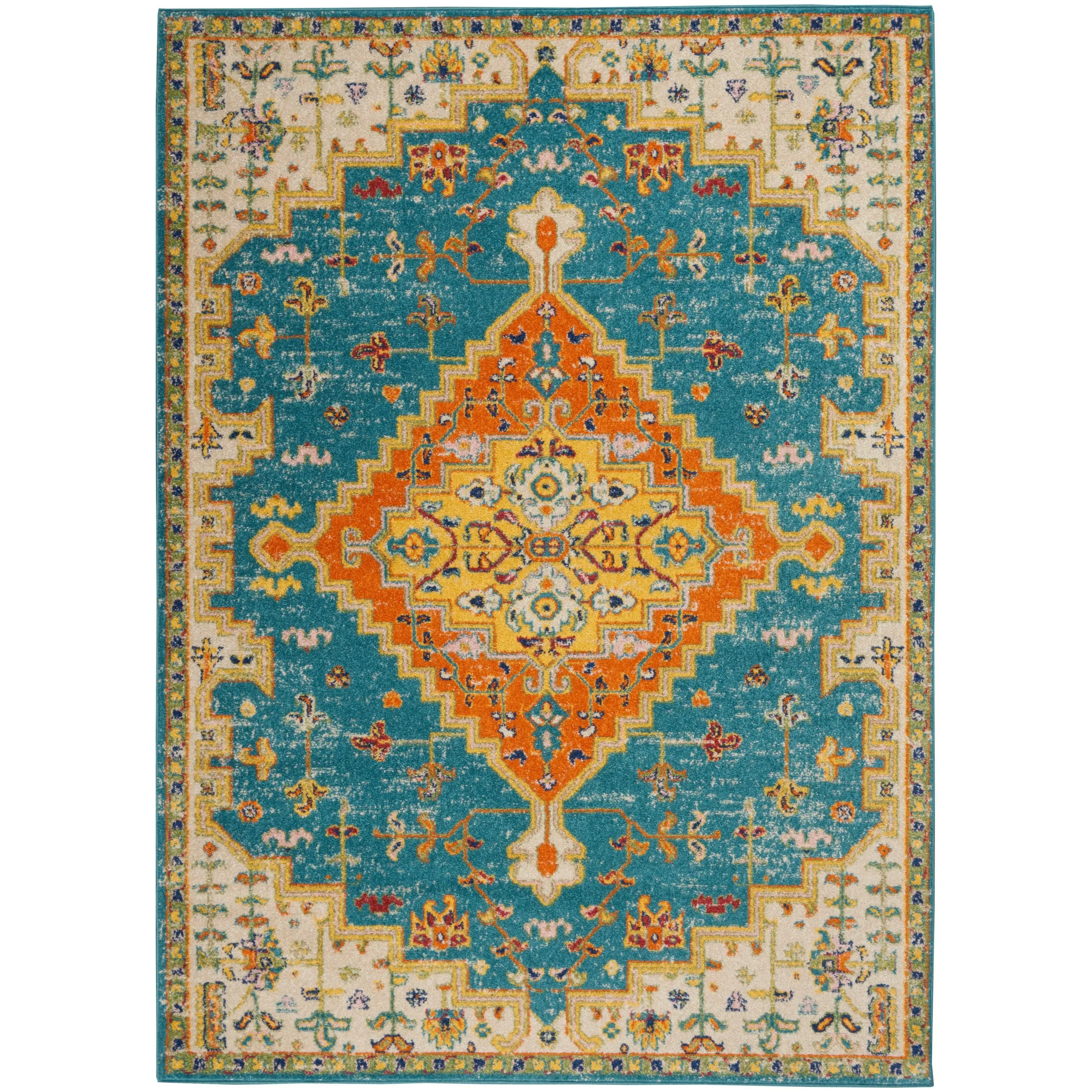 Nourison Home Allur ALR01 Turquoise Ivory Transitional Power-loomed Rug