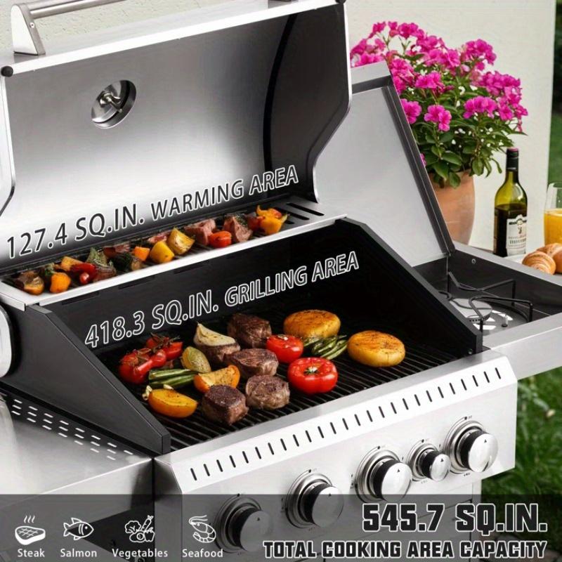 4-Burner Propane Gas Grill with 42, 000 BTU - Stainless Steel Body, Heavy-Duty Cast Iron Grates & Side Burner (Versatile Cooking), Silver Finish, Perfect for Patios/Backyards/Camping