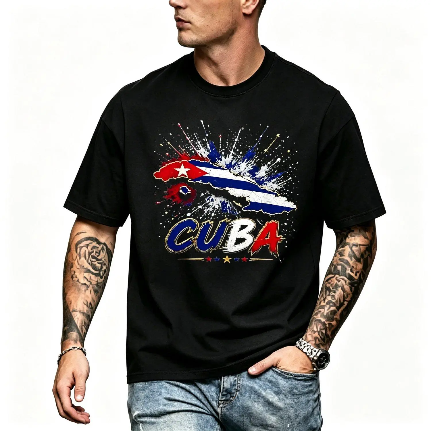 Men's Short-sleeve T-shirts Cuba Flag Tshirt Cuban maps Cuba Tshirts Casual Apparel Stylish Summer Fashion Wear
