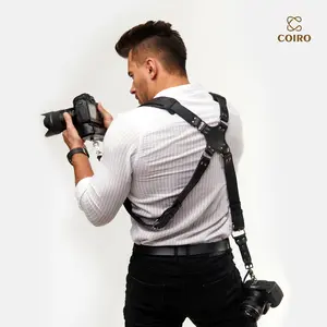 Coiro Camera Harness for 2 Cameras Dual Shoulder Leather Camera Strap Padded Black