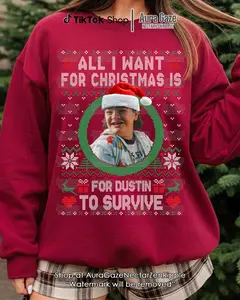 All I Want For Christmas Is Dustin Henderson Unisex Sweatshirt For Fan, Stranger Thing Dustin Henderson Retro Bootleg Shirt, Christmas Celebrity Crush