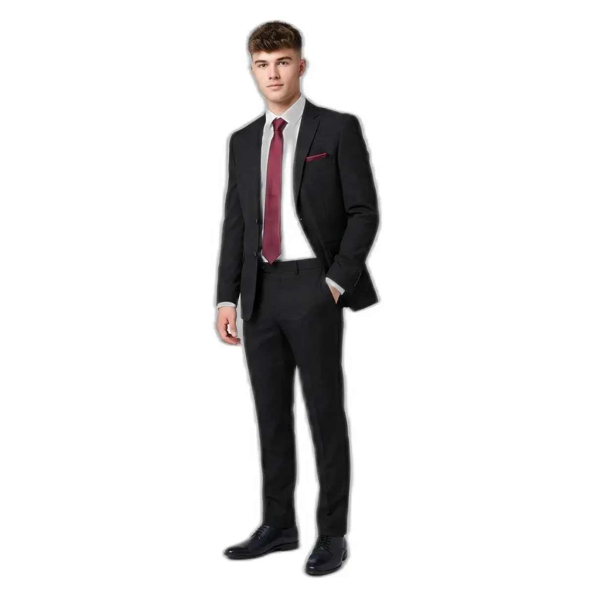 The Timeless – Black Suit + Burgundy Necktie | Prom 2026