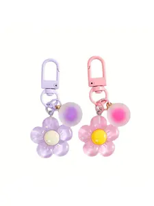 2pcs Floral Jelly Keychains, Creative Resin Bag Accessories, Lightweight Holiday Gifts, Stylish Key Chains for Everyday Use