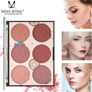 MISS ROSE six-color matte blush palette, donut embossing naturally brightens the complexion, long-lasting and natural, fine powder texture, beginner-friendly, essential for daily commuting makeup.