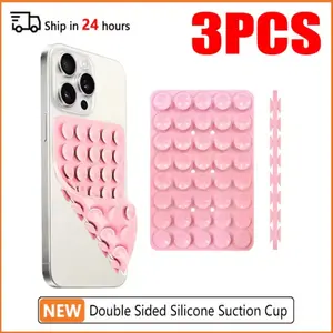 3 Pack Double Sided Silicone Suction Cup Phone Case, Detachable Stand, Silicone Rubber Sucker Pad for Selfies and Videos, Fixed Pad