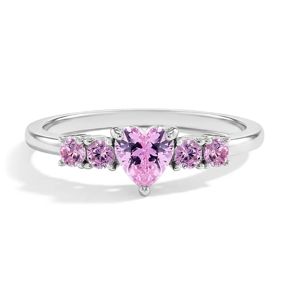 Pink Heart CZ Solitaire Size 2-5 Baby / Toddler / Kids Ring - Sterling Silver