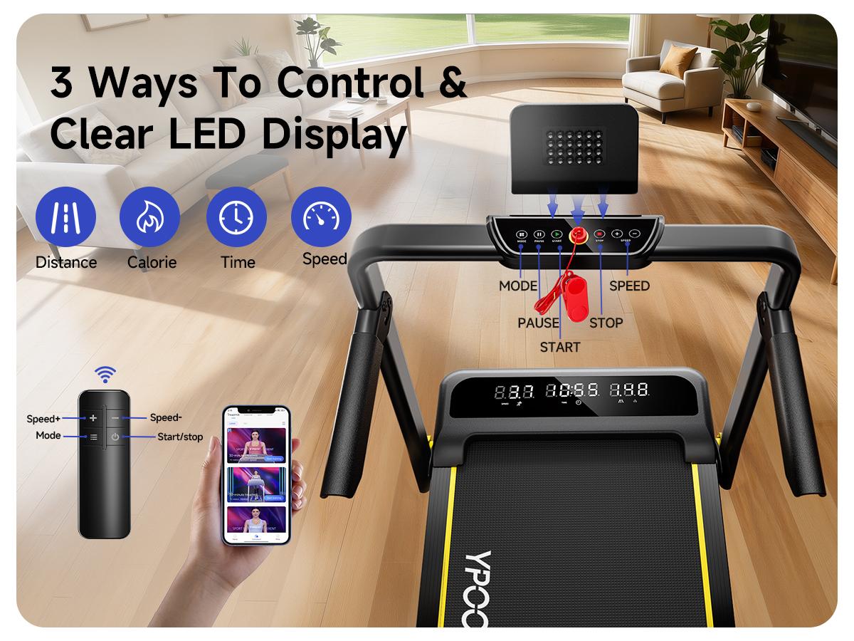 【Easter ideas】YPOO 15% Incline Treadmill with Side Handrails,  Foldable Treadmill Low-Noise Motor Walking Pad Home Workout Walking Pad for Cardio Routine, Gift for family Cozy CardioCompact Quiet Treadmill for Apartment Fitness home gym SpringStatements