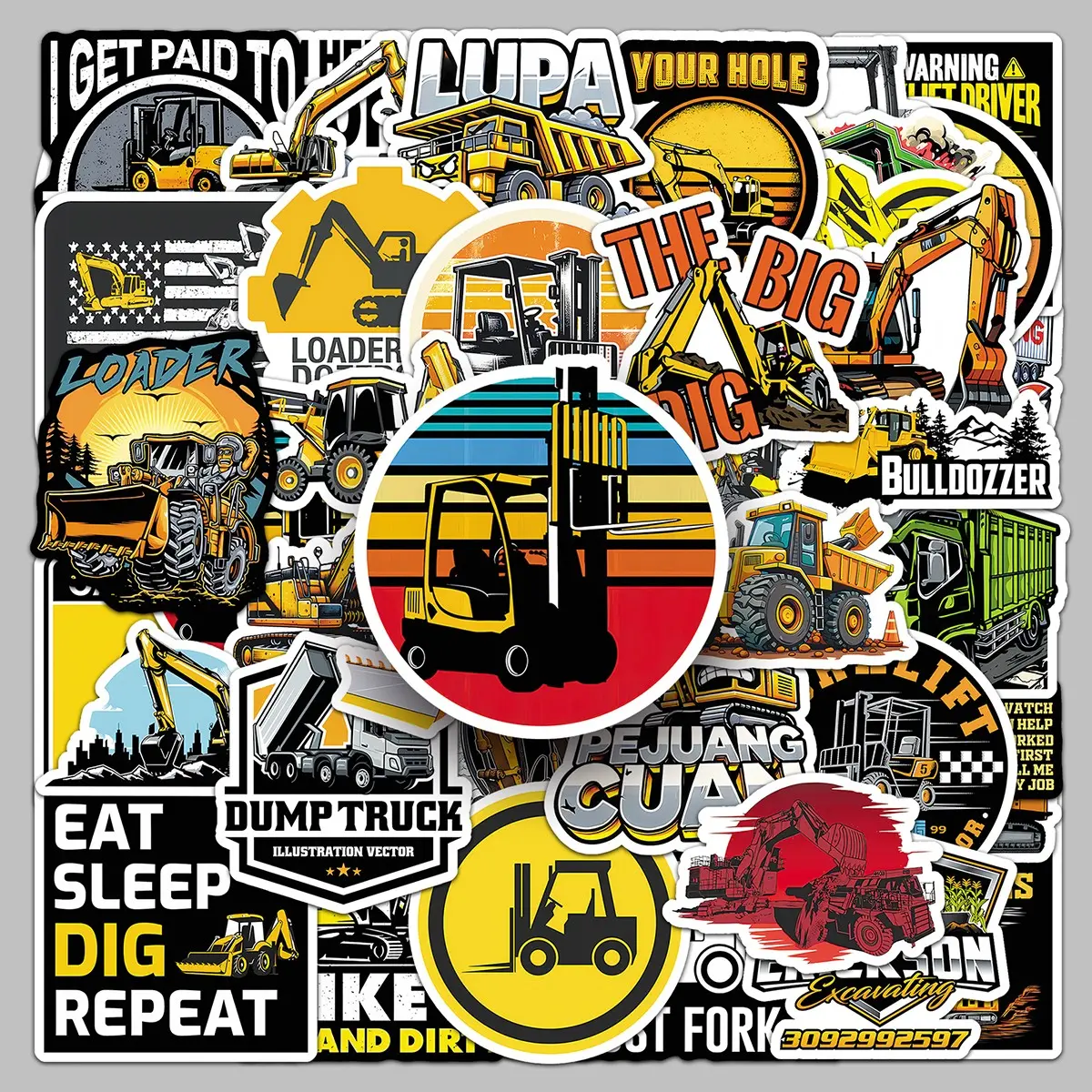 50pieces construction machinery cartoon hard core industrial wind stickers cool trend display cabinet tablet computer decorative stickers Decal Sticker