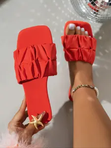 Women's Summer Flat Sandals, Fashionable Slide Sandals, Roman Pleated Design, Comfortable Casual Shoes, Breathable Toe-Open, Versatile Fashion Footwear