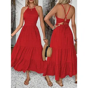 SHEIN PETITE Women's Halter Backless Long Dress