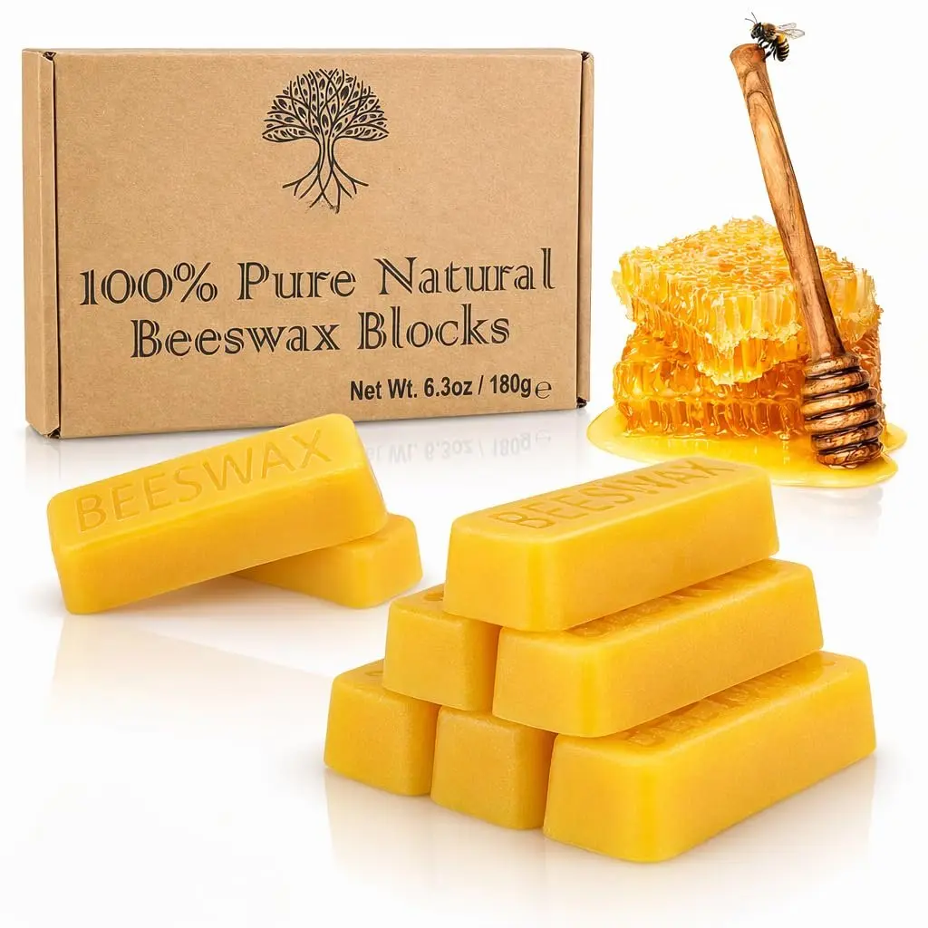 Eco Lux 8 Yellow Beeswax Blocks    Bees Wax 6.5oz