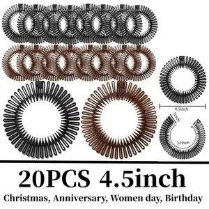 Women's 20 PCS Circular Shape Flexible Headbands, Plastic Stretch Comb Headbands with Teeth, 1 Size Fits Most for Sports & Outdoor Activities, Flexible Headband