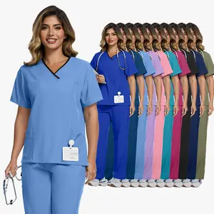 Scrubs for Women Set - Stretch Scrub Top & Cargo Pants with Multi Pocket