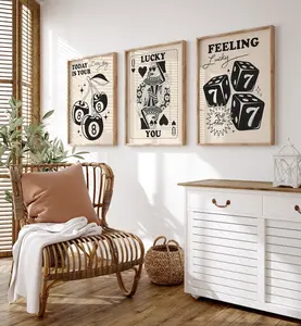 Casino Gallery Wall Set of 3 Prints, Trendy Wall Art, Black White Print, Lucky You Poster Set,Black Art Poster, Retro Print Artistic Decor