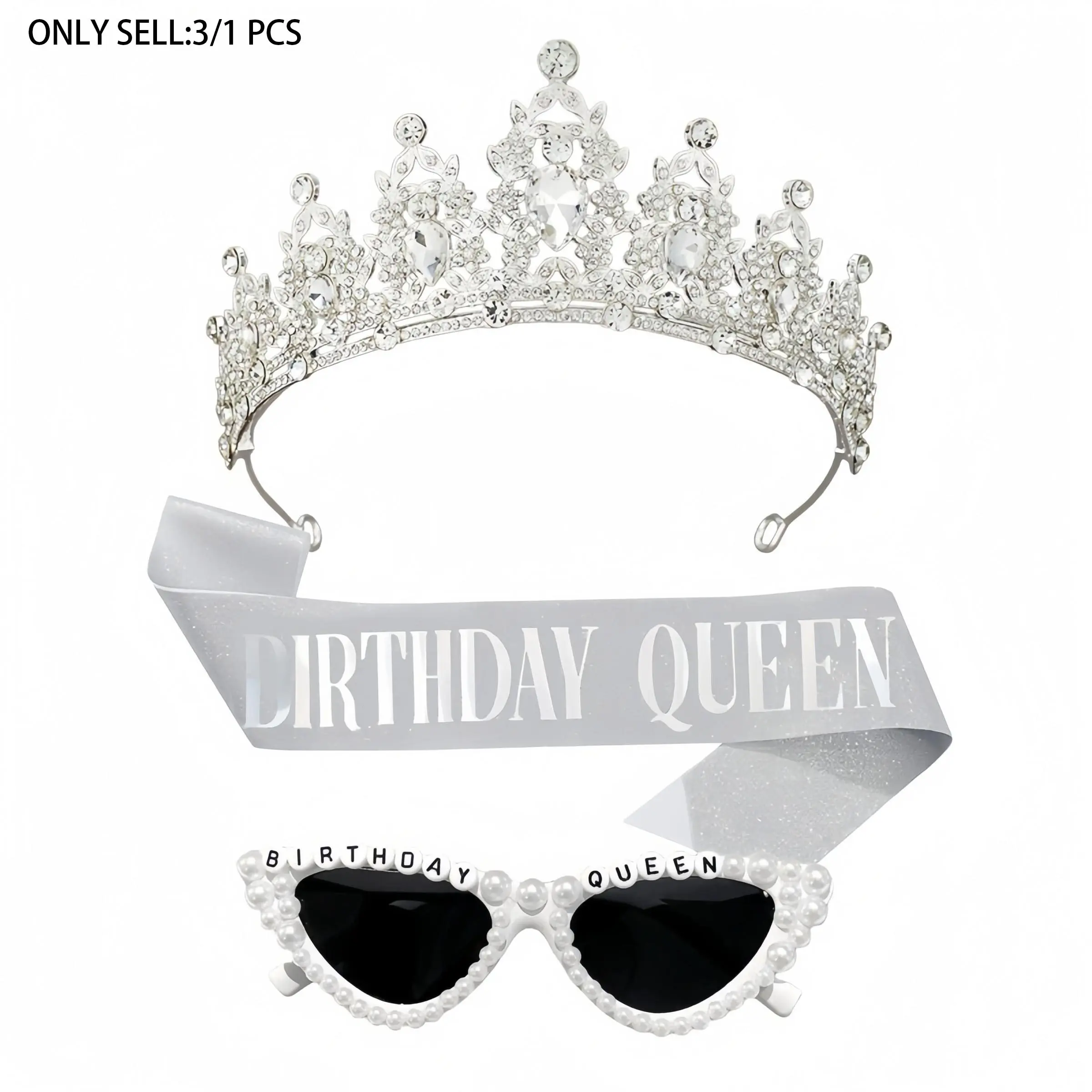 3/1pcs-Birthday Girl Sash and Crown Set with Glasses - Pink Birthday Sash for Women Girls, Regal Princess Tiara Crown, Elegant Crown Design, Sparkling Playful Sash, Fun Glasses for Birthday Party Decoration, Birthday Crowns