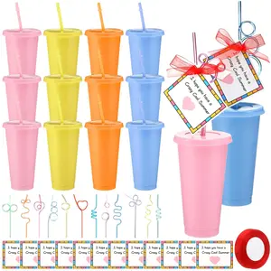 24 Sets End of Year Students Gift Bulk from Teacher Plastic Tumbler with Cards 14 oz Portable Summer Cups Gifts for Preschool Kindergarten Students Kids End of Year Summer Goodie Bags Idea Graduation Gifts Office Summer Supplie Pool Party Gift Exchange